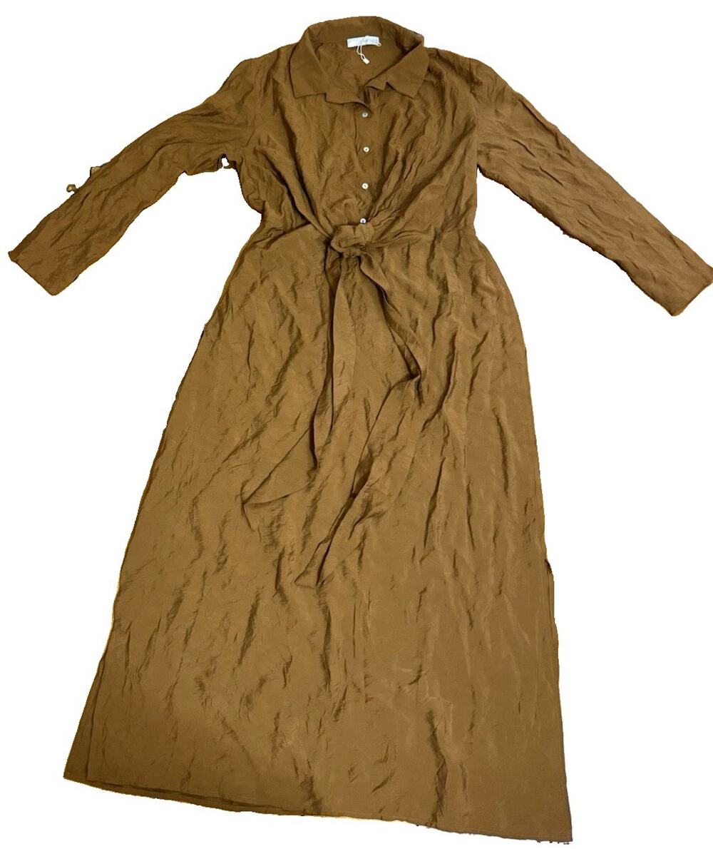 *NEW* MNG Women’s Brown Collared Long Sleeve Button Front Belted Maxi Dress 8